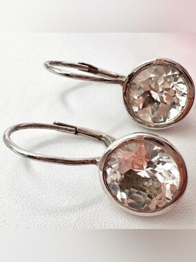DSMK 925 Sterling Silver Big CZ Leverback Earrings Stamped Signed Tested Classic